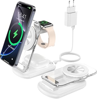 Mag Safe Ladestation, Apple Watch und iPhone, Mag Safe ladegerät, 3 in 1 Faltbar Wireless Charger mit iPhone 15 14 13, Travel Charging Pad IWatch,Air Pods