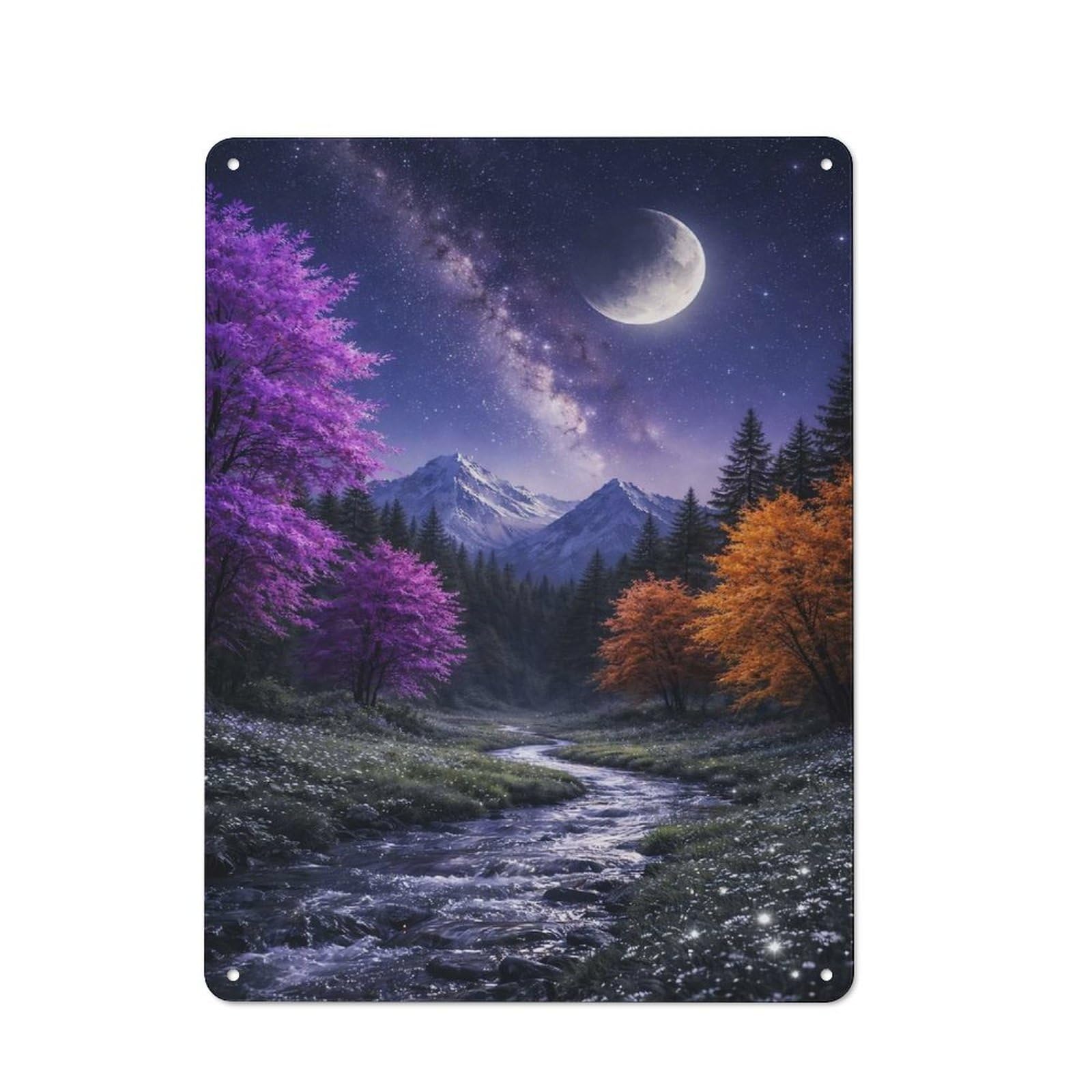 Junmoney Style-14 Vintage Enchanting Night Landscape With Starry Night Garden Room Metal Sign 40X30cm, Porch Wall Decor For Conservatory, Home Bar Or Utility Room