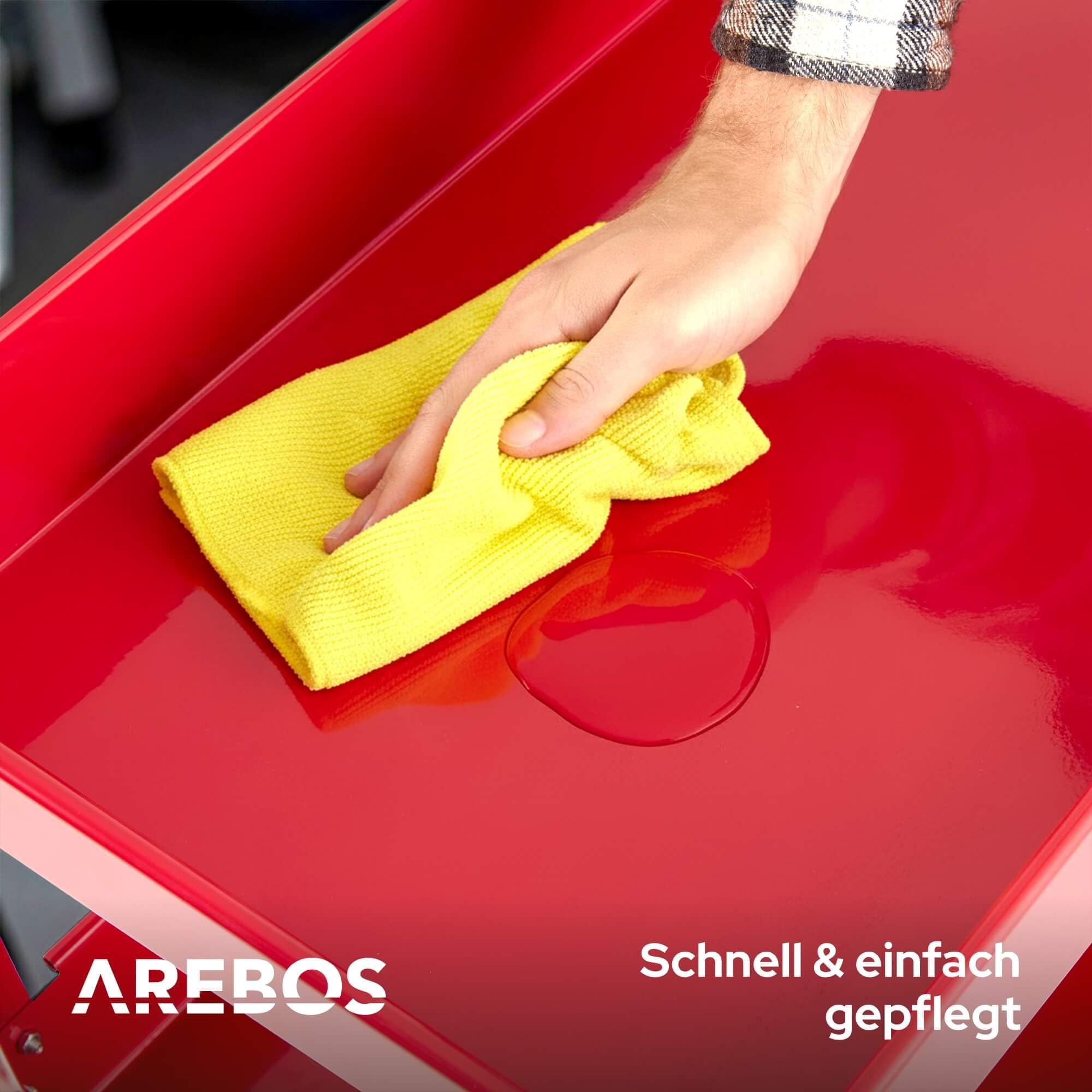 Arebos Werkstatt-Rollwagen | Montagewagen mit 3 Ablagefächern | bis 120 kg belastbar | robuster Werkzeugwagen aus Stahl | Mobile Transporthilfe mit 2 Lenkrollen | für Werkstatt, Garage & Hobbyraum