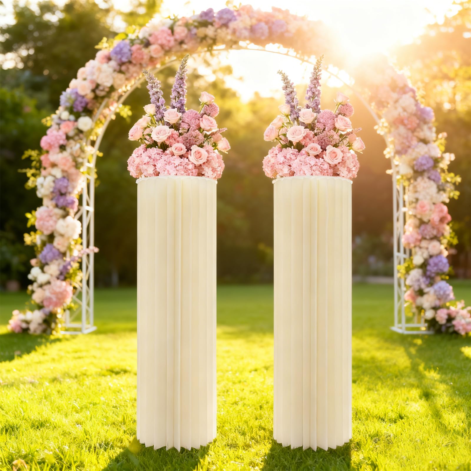 Stand di fiori per matrimonio, colonna decorativa bianca, supporto bouquet e torta, pieghevole in cartone con tavole in PVC, per decorazione tavolo, centro matrimonio, 30 x 100 cm