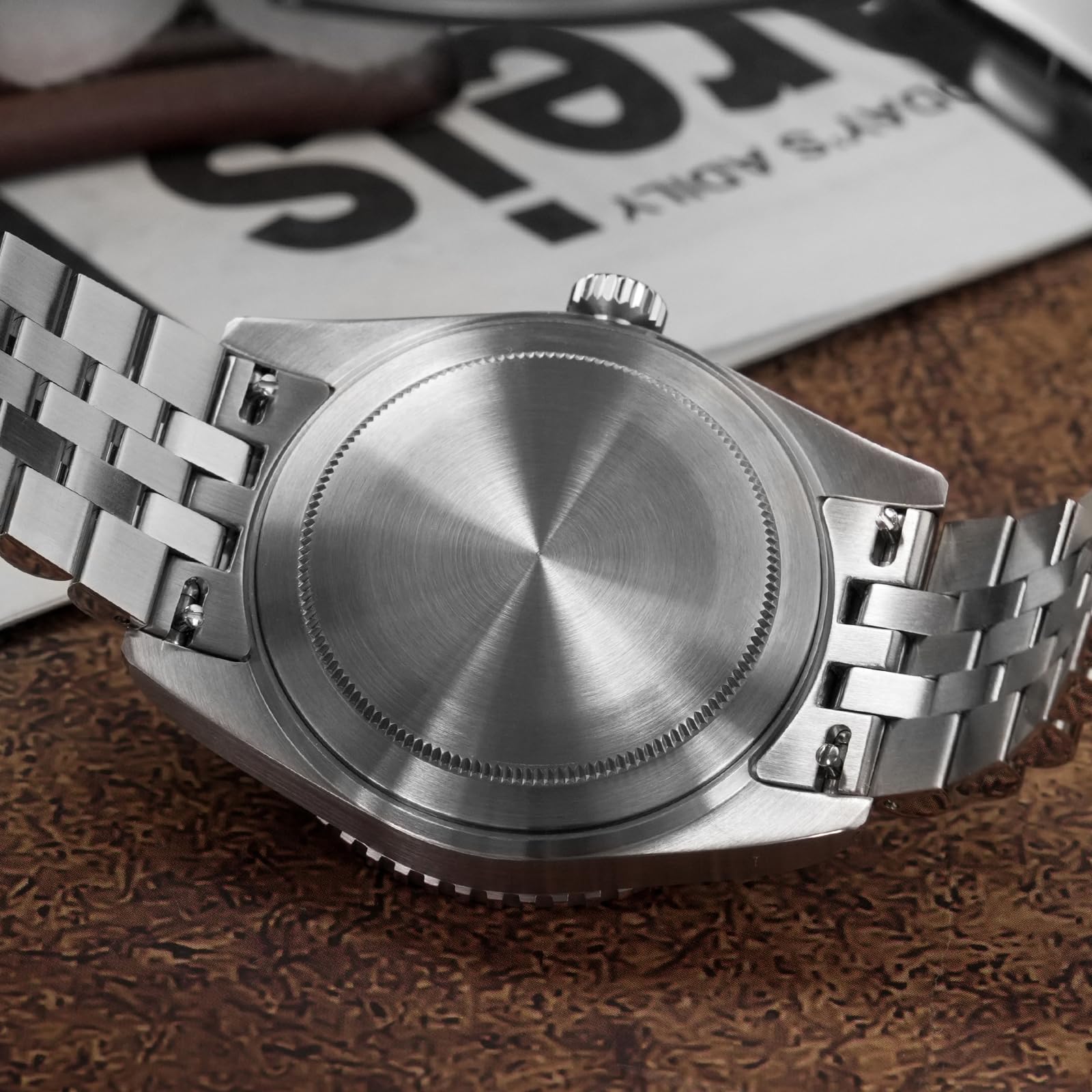 watchdives Relojes GMT para Hombres, WD6542 Reloj Hombre NH34 Automático Reloj De Pulsera 38mm Cristal De Zafiro Abombado Burbuja Relojes 100M Resistente Al Agua
