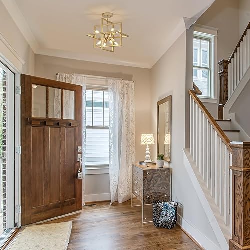 Miniatura 6 de Goomavi Candelabros pequeños y modernos, lámpara colgante geométrica dorada, lámpara colgante industrial de 8 luces para comedor, sala de estar,