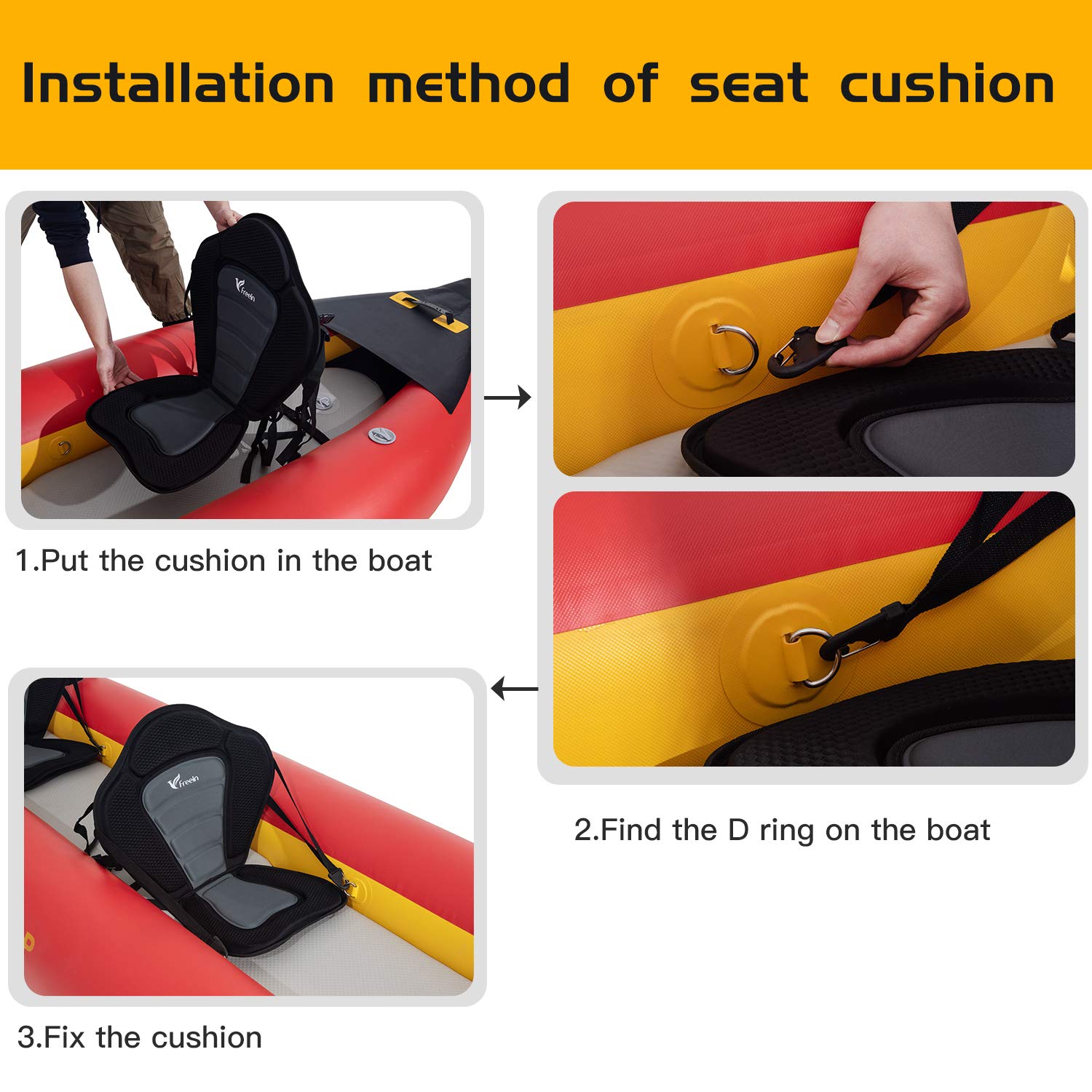 Freein 1-2 Person Professional Series Inflatable Kayak Set with Paddle, Seat, Fin, High-Output Air Pump, Carry Bag, 12'6