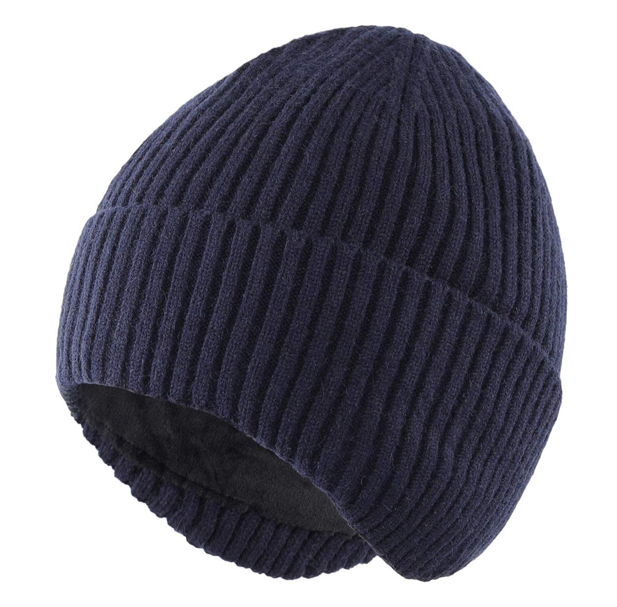 Magracy Men's Navy Blue Outdoor Winter Hat Warm Knit Earflap Hat Fleece Lined Beanie Hat Ski Snow
