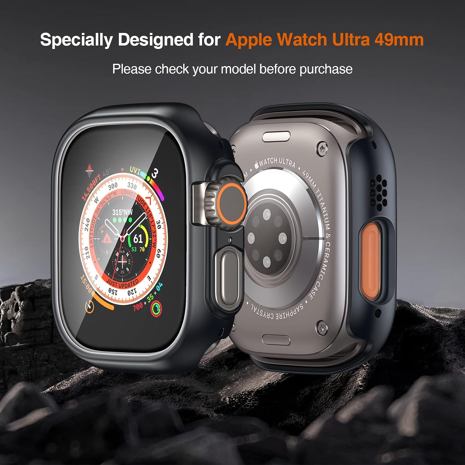 [3+1] LK 3 Pack for Apple Watch Ultra Screen Protector 49mm & Hard PC Apple Watch Ultra Case, 9H Tempered Glass, Scratch & Water-Resistant, Fogless iWatch Ultra Screen Protector +Alignment Tool, Black