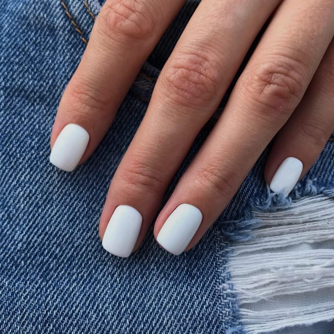SXVME Matte White Press on Nails Short Square, Short False Nails Coffin, Natural Velvet White Fake Nails Set