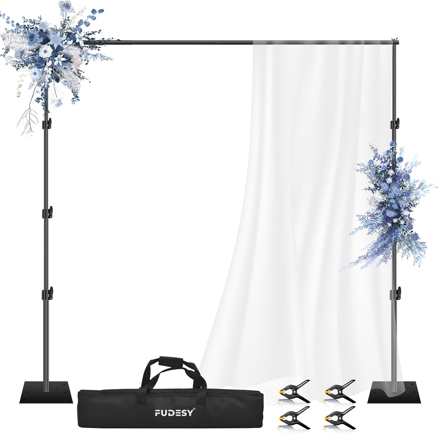 FUDESY Heavy Duty Backdrop Stand, 10x10ft Adjustable Photo Background Stand Support System Kit with Steel Base, Pipe and Drape Photography Backdrop Stand Kit for Parties Wedding Birthday