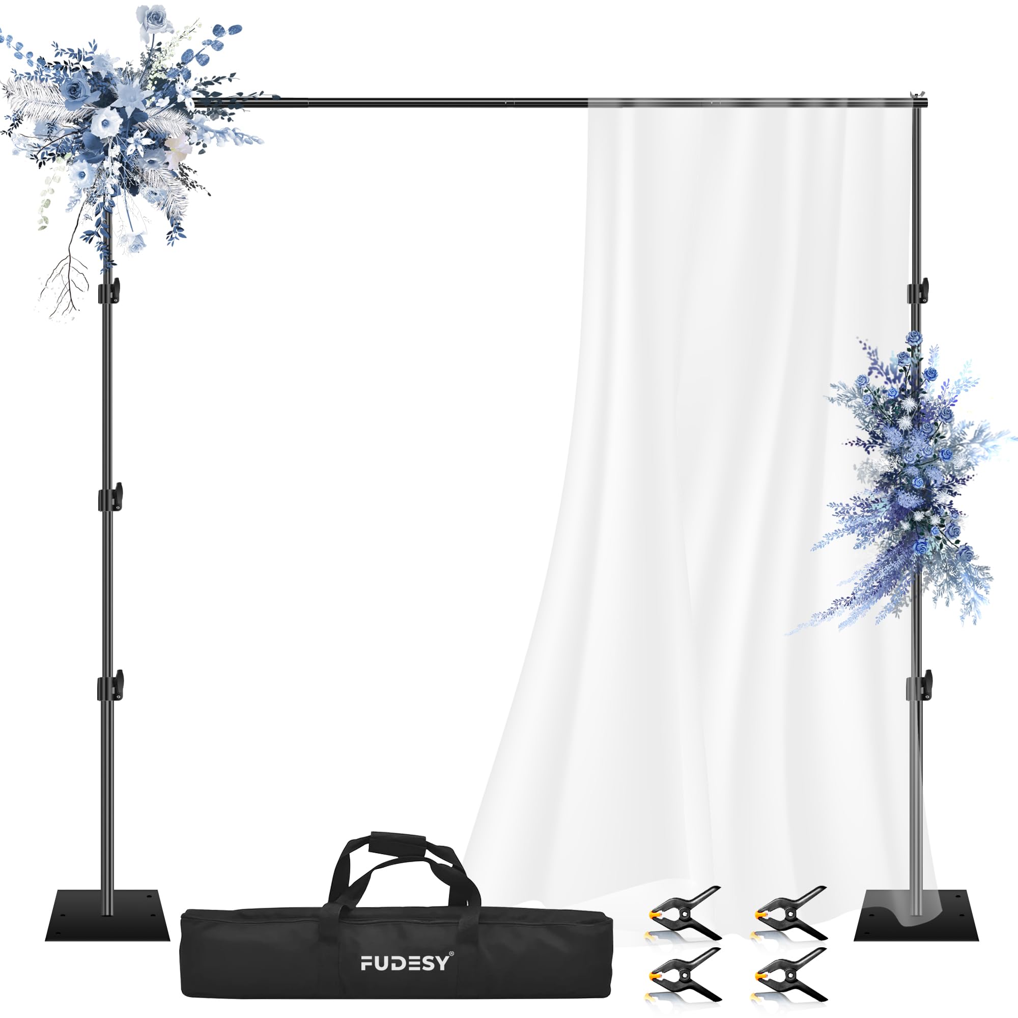 FUDESY Heavy Duty Backdrop Stand, 10x10ft Adjustable Photo Background Stand Support System Kit with Steel Base, Pipe and Drape Photography Backdrop Stand Kit for Parties Wedding Birthday