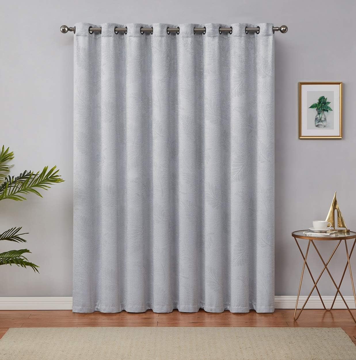 WARM HOME DESIGNS Extra Wide 102 x 96 Inches Grey Ivory Color Blackout Patio Door Curtain Panel with 3D Embossed Leaf Pattern. Great for Sliding Glass Doors, or Extra Large Windows. B Ivory Patio 96”