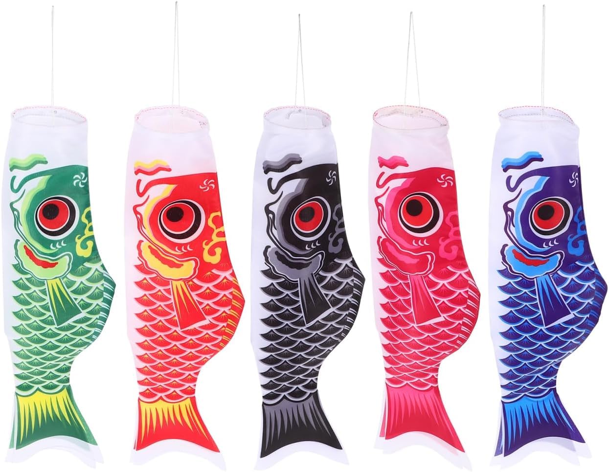 Japanese Carp Windsock, 5Pcs Koinobori Windsock Set, 21.65 Inch Koi Carp Streamer for Outdoor Garden Decor, Japanese Sushi Bar Izakaya Decoration, Satin Fish Wind Sock for Boys Children's Day