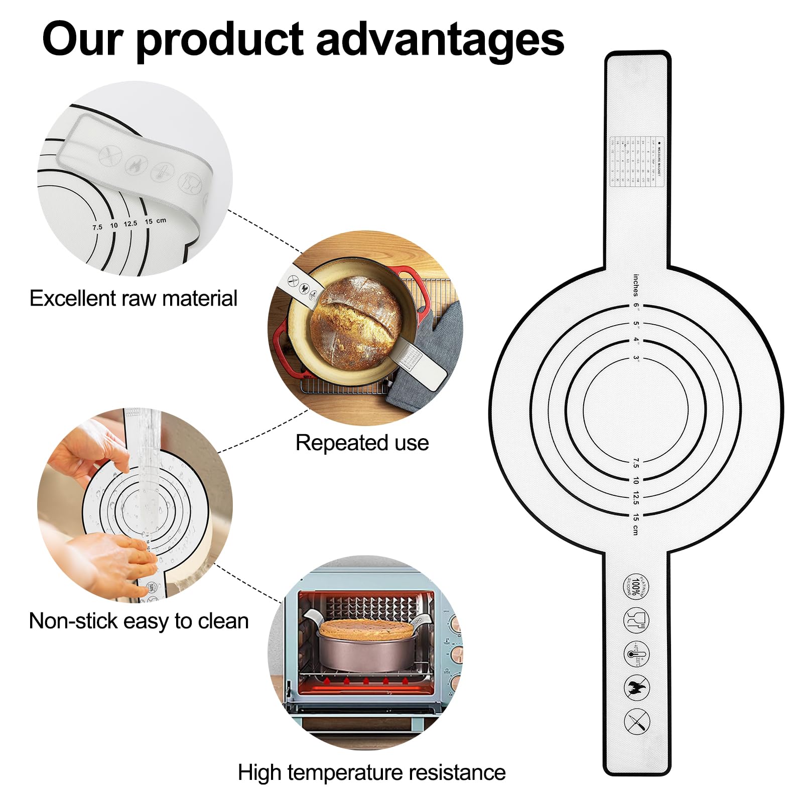 Fionda per pane in silicone, tappetino da forno antiaderente con manico lungo per trasferire l'impasto, fogli di cottura riutilizzabili resistenti al calore, per pasta madre, strumenti di