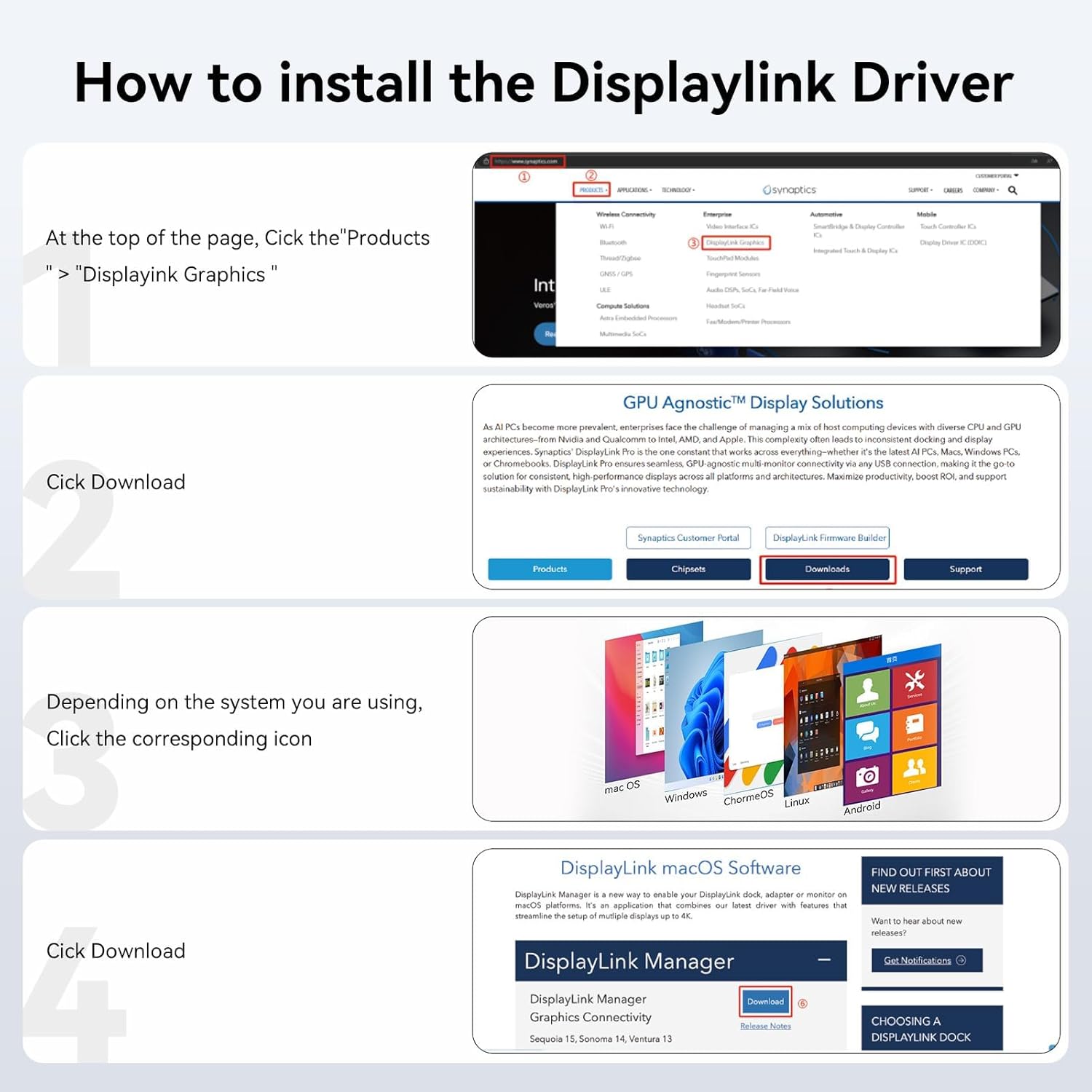 Steps to install DisplayLink driver from Synaptics website