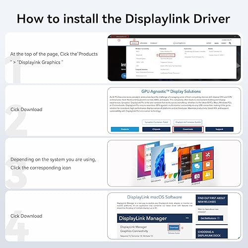 Miniatura 9 de ACASIS Adaptador USB C a Dual HDMI DisplayLink, 4K 60Hz, 2 puertos HDMI y 3 puertos USB-A, carga PD de 100 W, estación de acoplamiento USB C