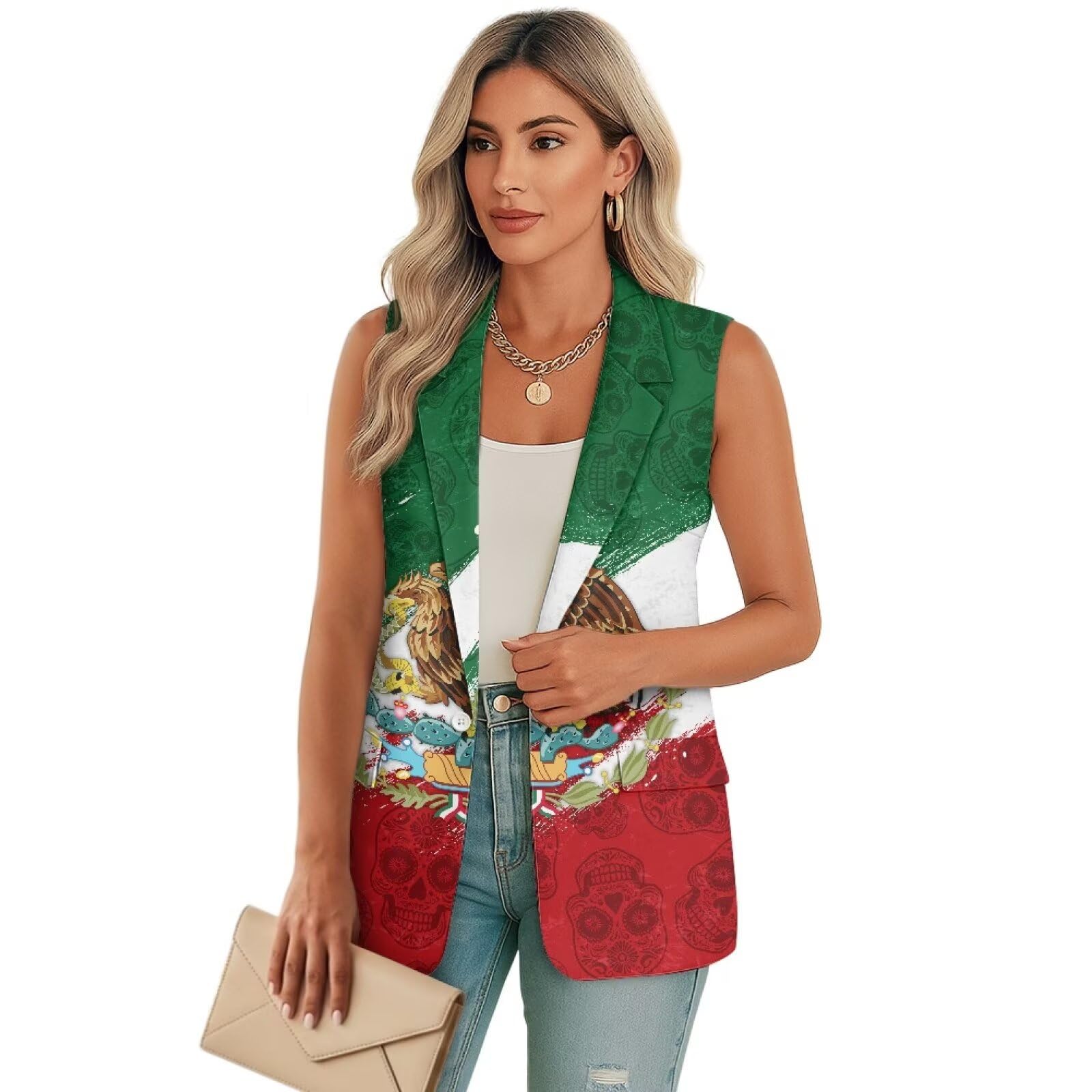 Womens Sleeveless Vest Tops with Pockets Summer Lightweight One Button Casual Work Blazers Suit Jackets Size S-5XL
