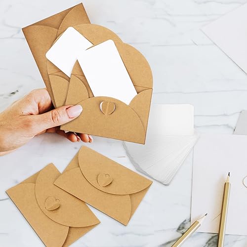 Miniatura 4 de Ciieeo 1 juego de 50 sobres de papel kraft con tarjetas en blanco, sobres de papel kraft de corazón para invitaciones de boda, negocios, graduación