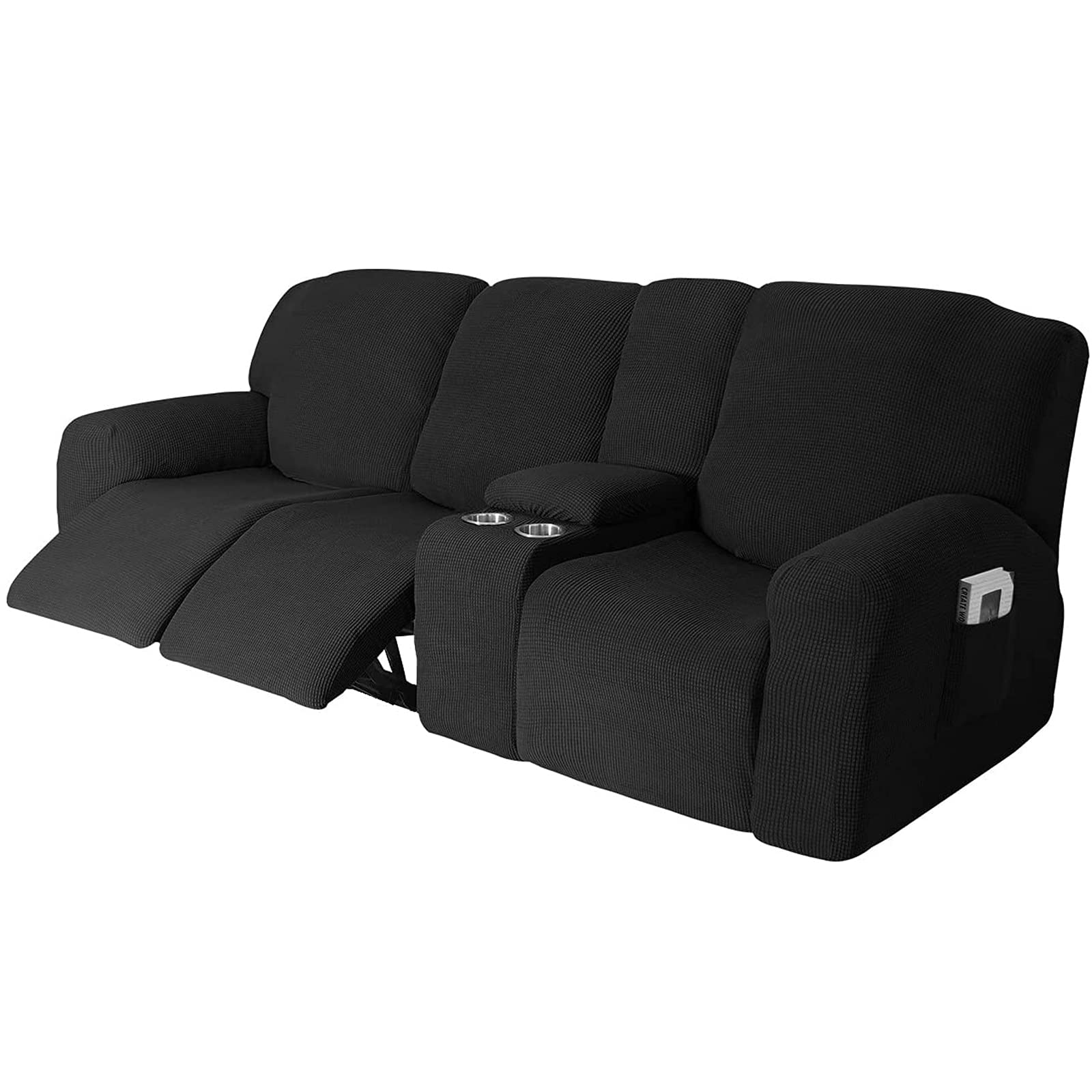 Recliner Sofa Slipcover, with Cup Holders - Furniture Protector Cover for 2-3 Seater Reclining Sofa with Console - Sofa Cover