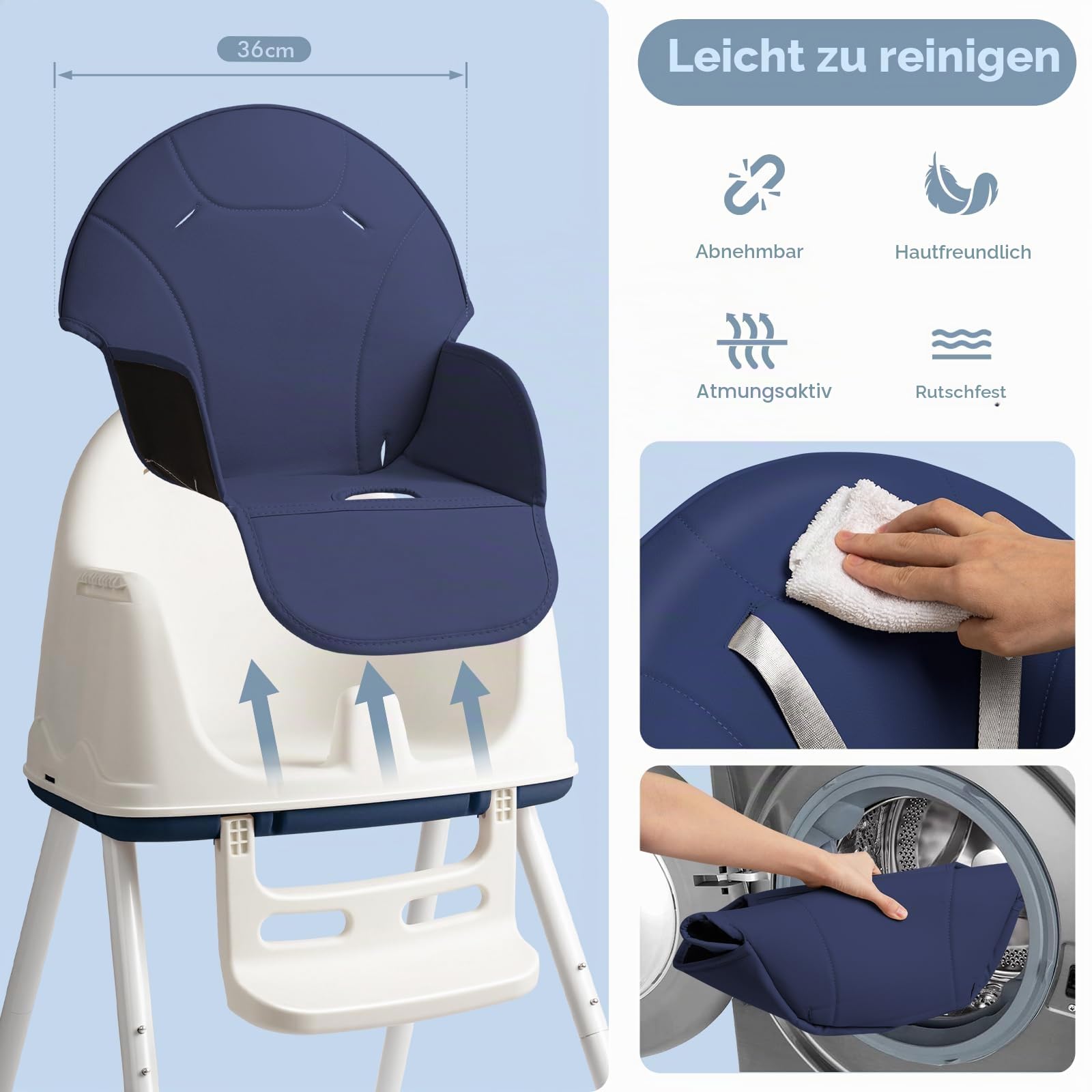 Aufun Kinderhochstuhl Klappbarer 4in1, Multifunktionaler Verstellbar, Baby Hochstuhl mit Tablett Abnehmbares und Rollen, Kinderhochstuhl Kombinierbarer mit 5-Punkt-Gurt, Kinder Essstuhl, Blau
