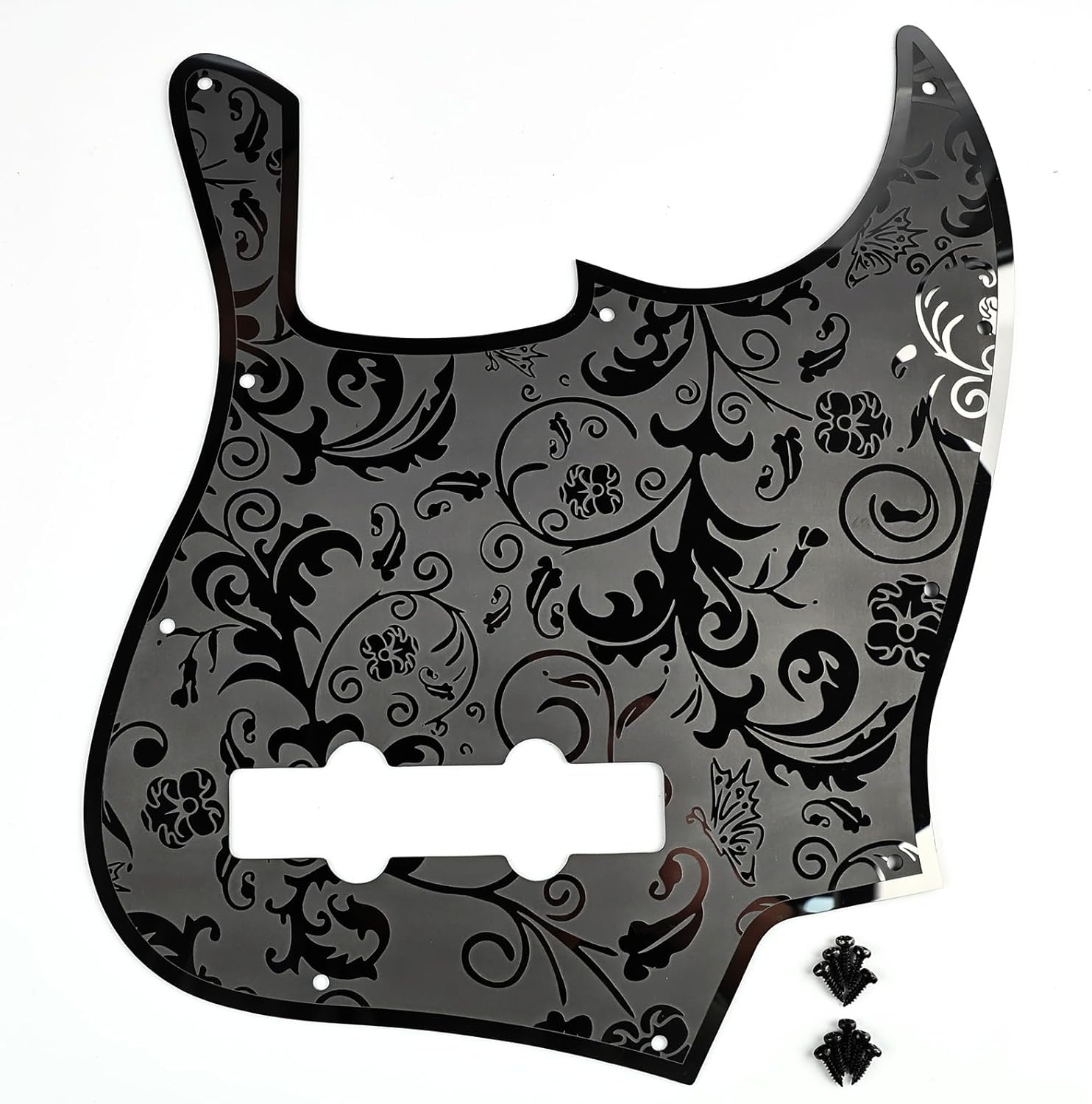 Stainless Steel J Bass Pick Guard Scratch Plate 10 Hole Engraved Metal Bass Pickguard with Mounting Screws Compatible with USA/Mexican Standard FD Jazz 4-String Bass Parts(Black)