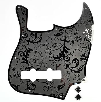 Stainless Steel J Bass Pick Guard Scratch Plate 10 Hole Engraved Metal Bass Pickguard with Mounting Screws Compatible with USA/Mexican Standard FD Jazz 4-String Bass PartsBlack
