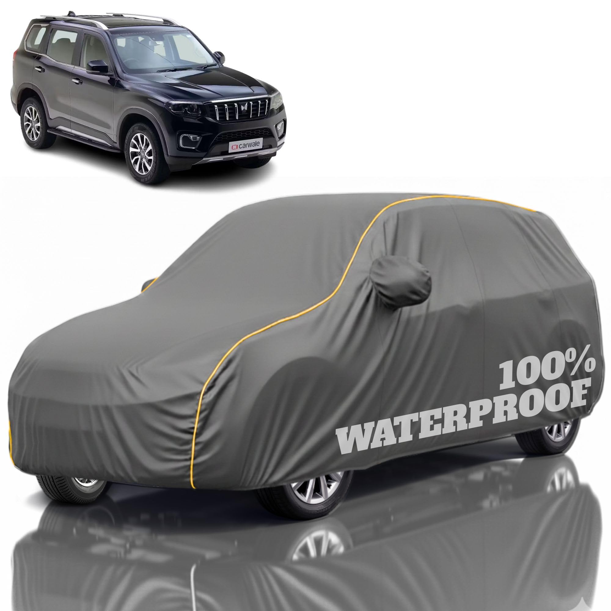Premium Polyester Car Cover Scorpio N All-Weather Protection from Rain, Dust &amp; Sun | UV Resistant Fabric | Full Body Secure Fit for Outdoor &amp; Indoor Parking Grey