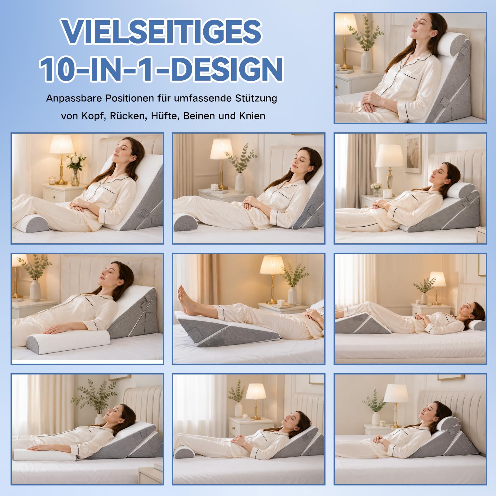 Juego de 3 almohadas ajustables en cuña para cama, almohada de reflujo de espuma viscoelástica, almohada ortopédica para apoyo postoperatorio, cojín de espalda, cojín de lectura para cama y
