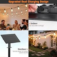 Vista 2 de Cadena de luces solares para exteriores impermeables de 35 pies con bombillas LED ST38 irrompibles, luces solares de 2700K con control remoto