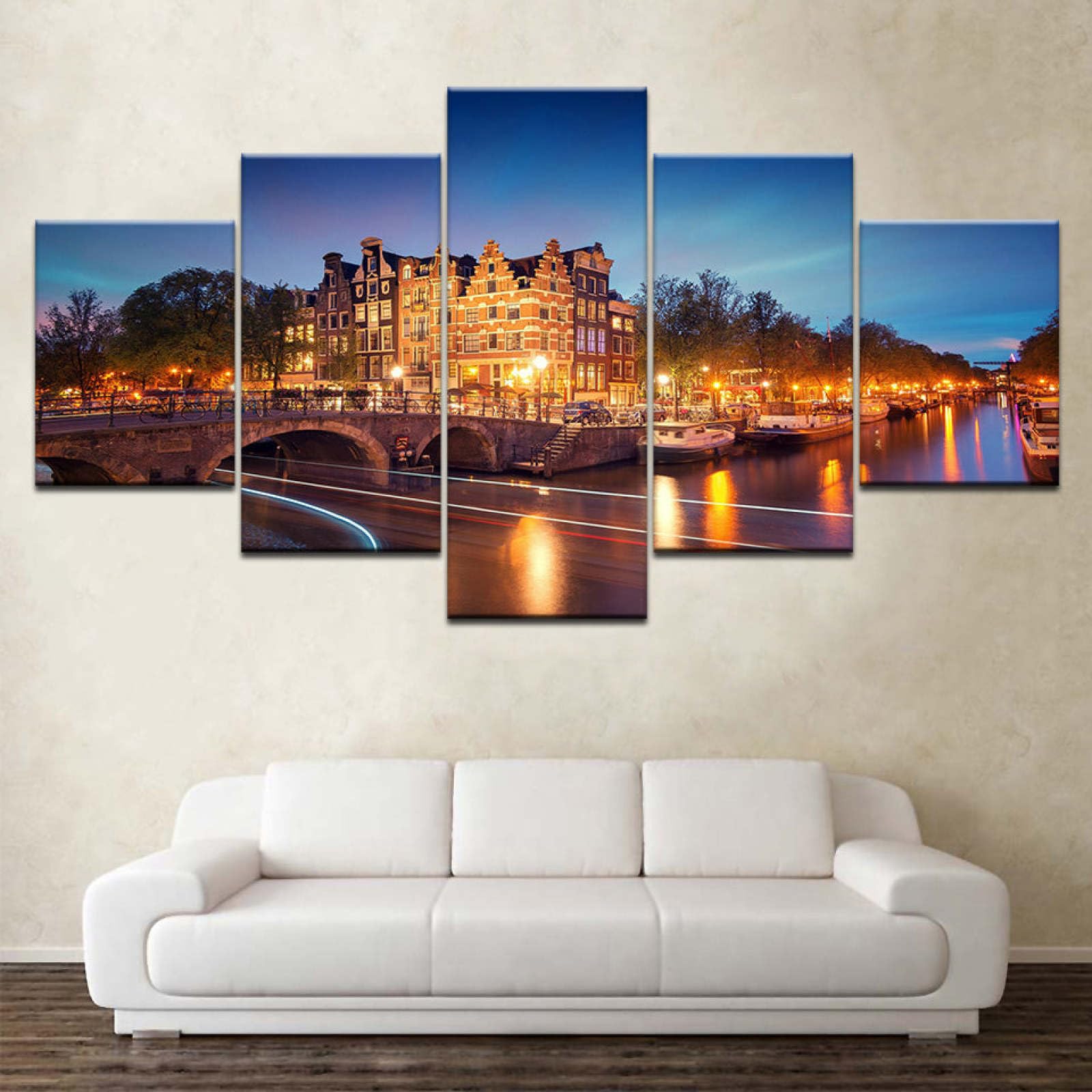 ZQSYFEWET Cuadros Grandes Dimensiones Decoracion Salon Cuadro en Lienzo 5 Piezas Noche en la ciudad de Londres sobre el río Támesis Murales Decorativos Pared Dormitorio Cuadros Pared 200×100 CM