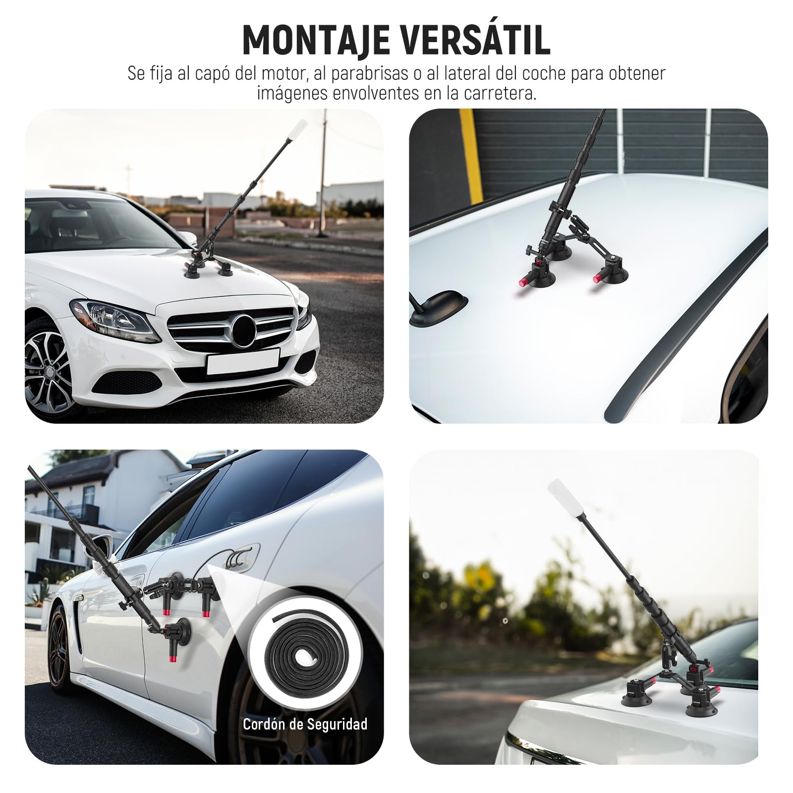 NEEWER Kit Montaje para Coche 2 en 1 Triple Ventosa Palo de Selfie Brazo Mágico Liberación Rápida para Action Cam GoPro Insta360 CA065