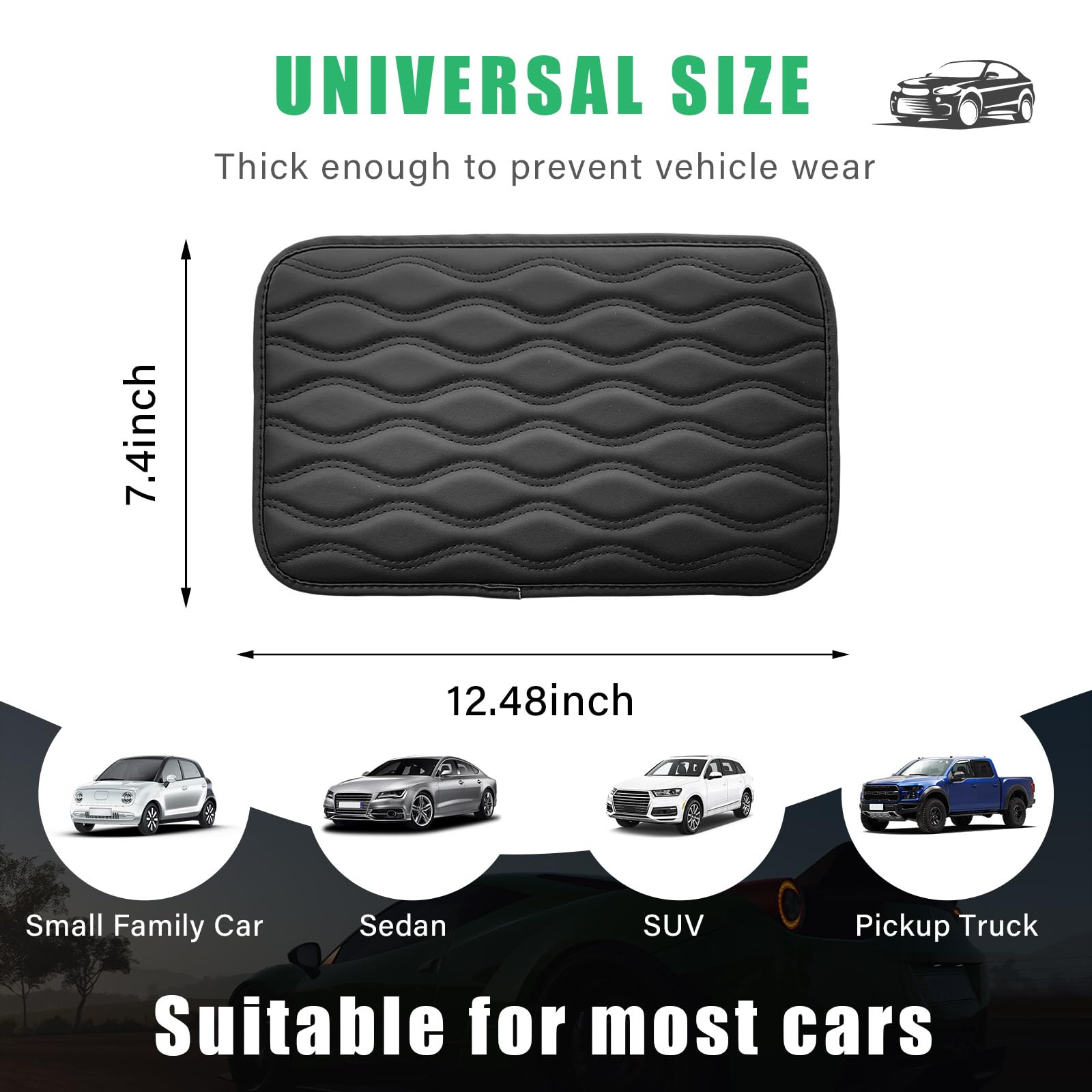 Non-slip Mat Universal Car Armrest Box Mat 12.5x7.4 Inches - Non-Slip Center Console Cover In Black Console Box Pad