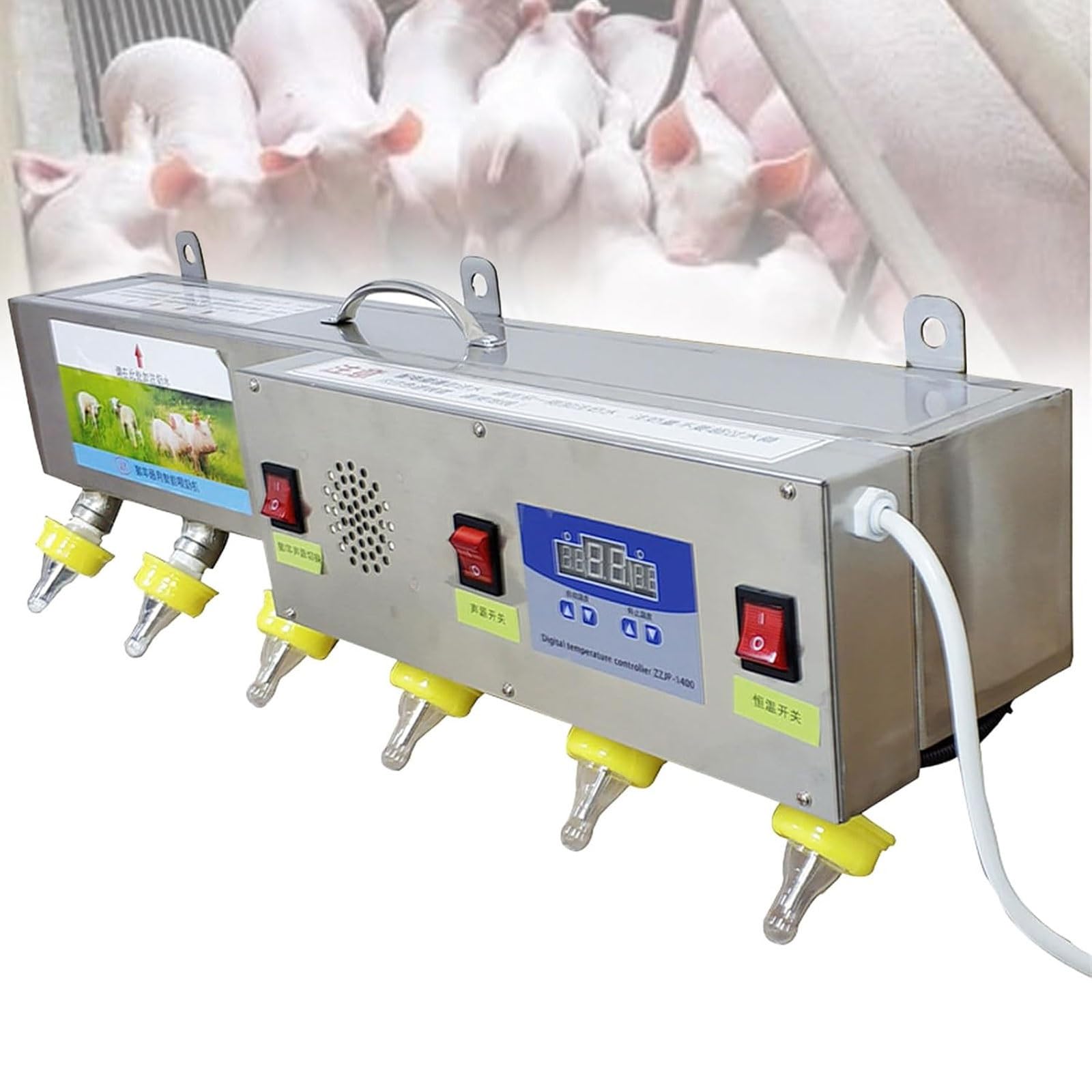 Alimentador automático de leche de temperatura constante para lechones y corderos, estación de alimentación de pezones de silicona con simulación de sonido, dispositivo de lactancia materna de acero
