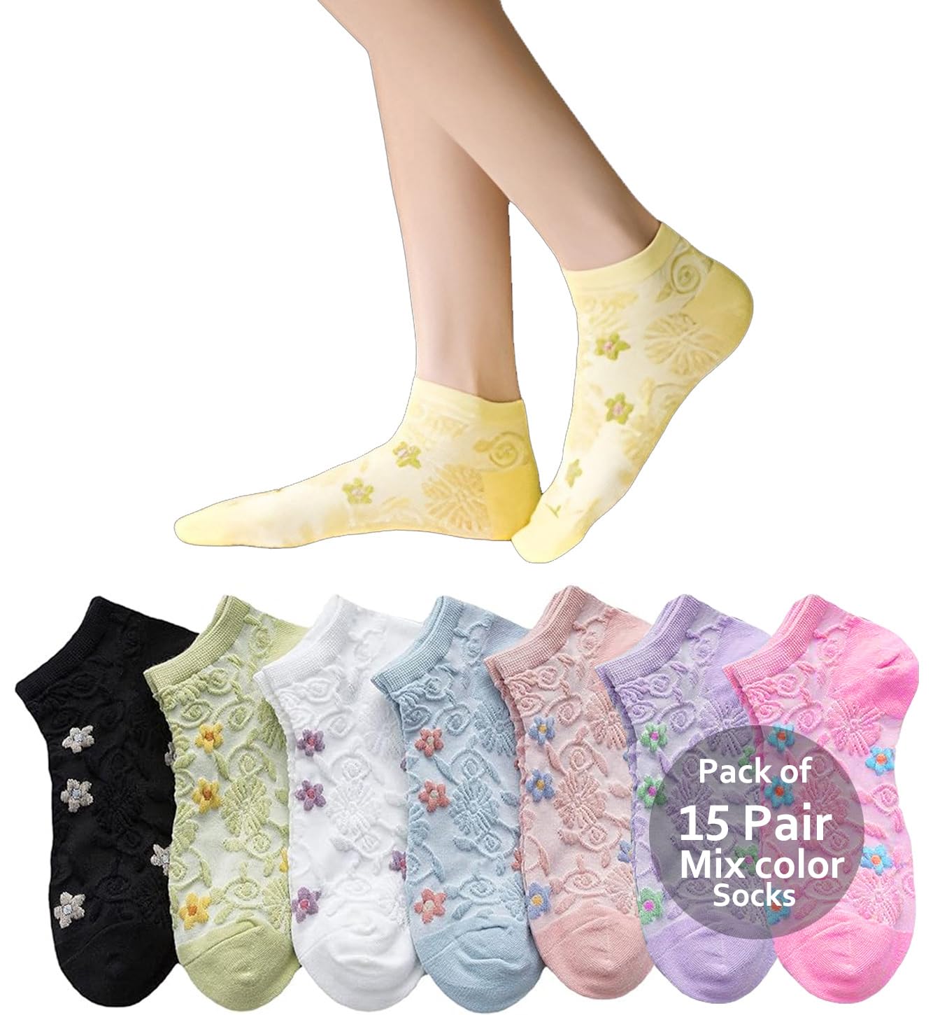 nicsy Floral Ruffle Socks for Women Girls Women’s Comfort Ankle Length Socks No Show, Summer Socks Multicolor (Free Size Pair Pack)-picture-0
