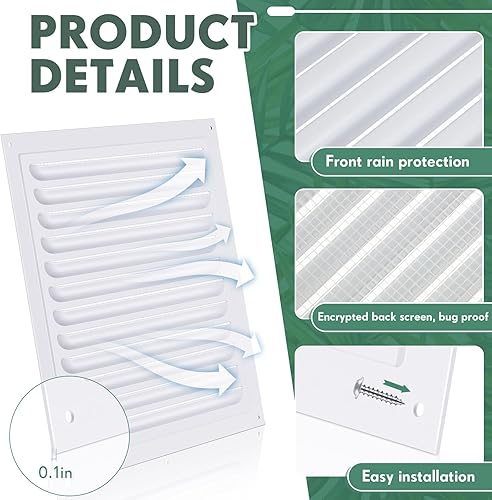 Miniatura 40 de 2 rejillas de ventilación de aluminio a dos aguas de 6 x 6 pulgadas, rejillas de ventilación de metal a dos aguas con tornillo y malla de pantalla