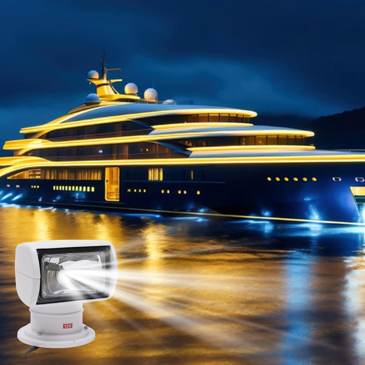 Yacht Searchlight, Boat Spotlights, 100W Boat Spotlight with Remote Control for Boat Truck,Boat Search Lights Halogen Searchlight Spotlight Searchlight 12V