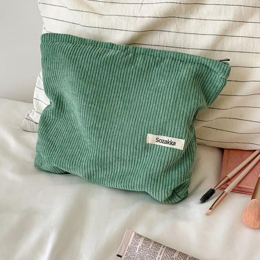 Corduroy Cosmetic Organizer Structured Canvas-Lined Travel Makeup Bag with Zipper Closure - Image 2