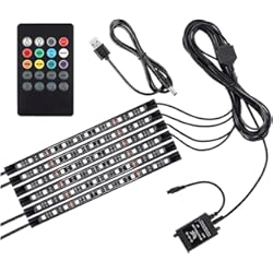Luces Led Para Carro Interior Justech Tira de Luce del Coche 6PCS 72LEDS Luces Multicolores del Ambiente Interior del Coche de la Música RGB SMD con Función Activa de Sonido y Control Remoto Inalámbrico para Coche TV Home-USB Port