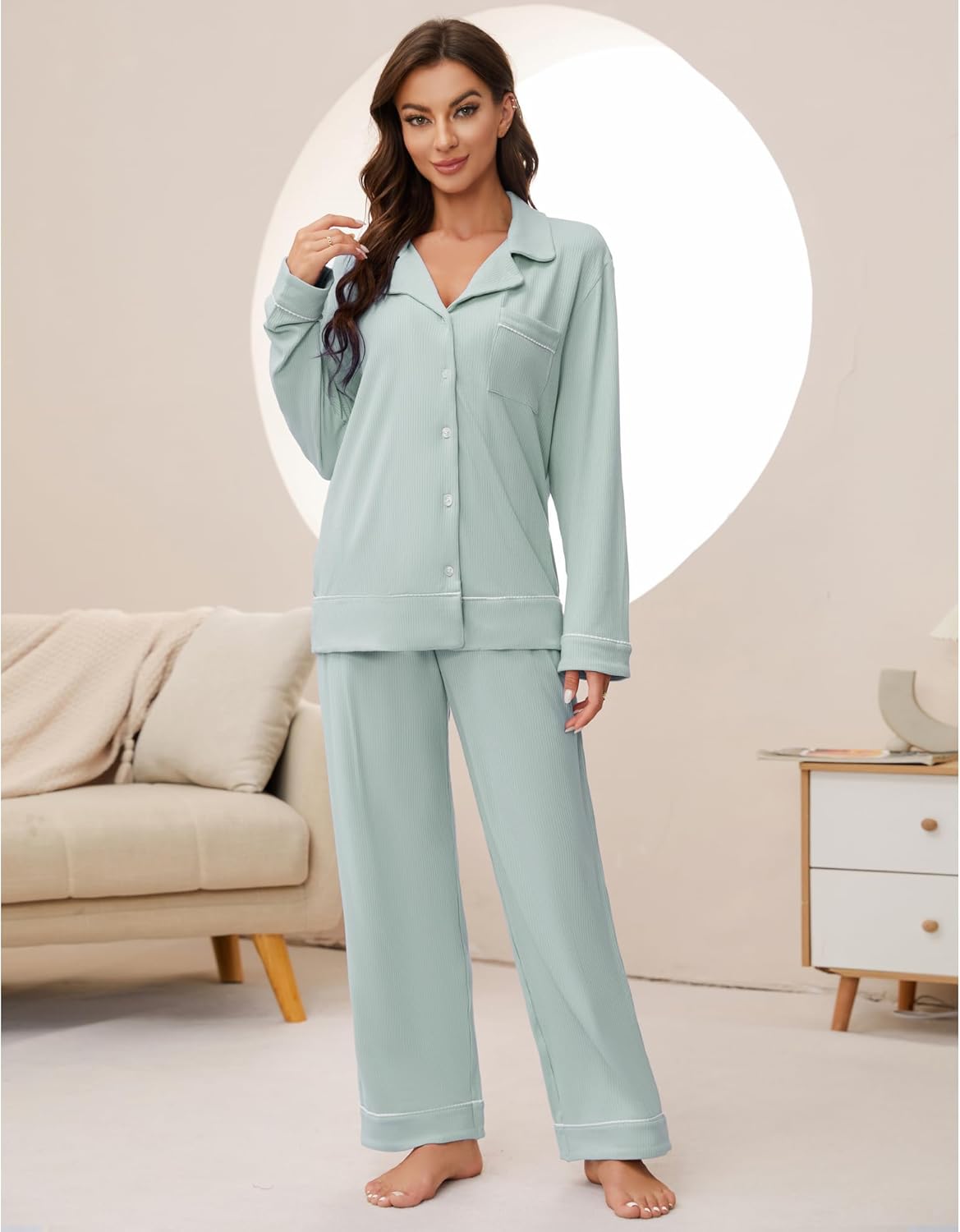 HEARTNICE Women Soft Pajama Sets, Long Sleeve knit Sleepwear Button Up 2-Piece Pjs Lounge Sets - Image 5