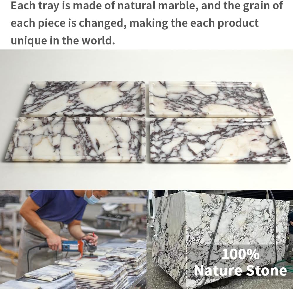 Natural Marble Tray, Coffee Table, Food, Fruit, Paper Cup, Cake Display, Coffee bar, Family Gatherings, Seasonal Holiday Decoration Tray(Viola-rectangle-11 x5 x0.7) - Image 3