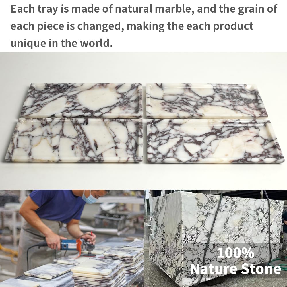 Mesa de centro de mármol natural, alimentos, frutas, taza de papel, exhibición de pasteles, barra de café, reuniones familiares, bandeja de decoración navideña de temporada (viola-rectángulo-11 x 5 x
