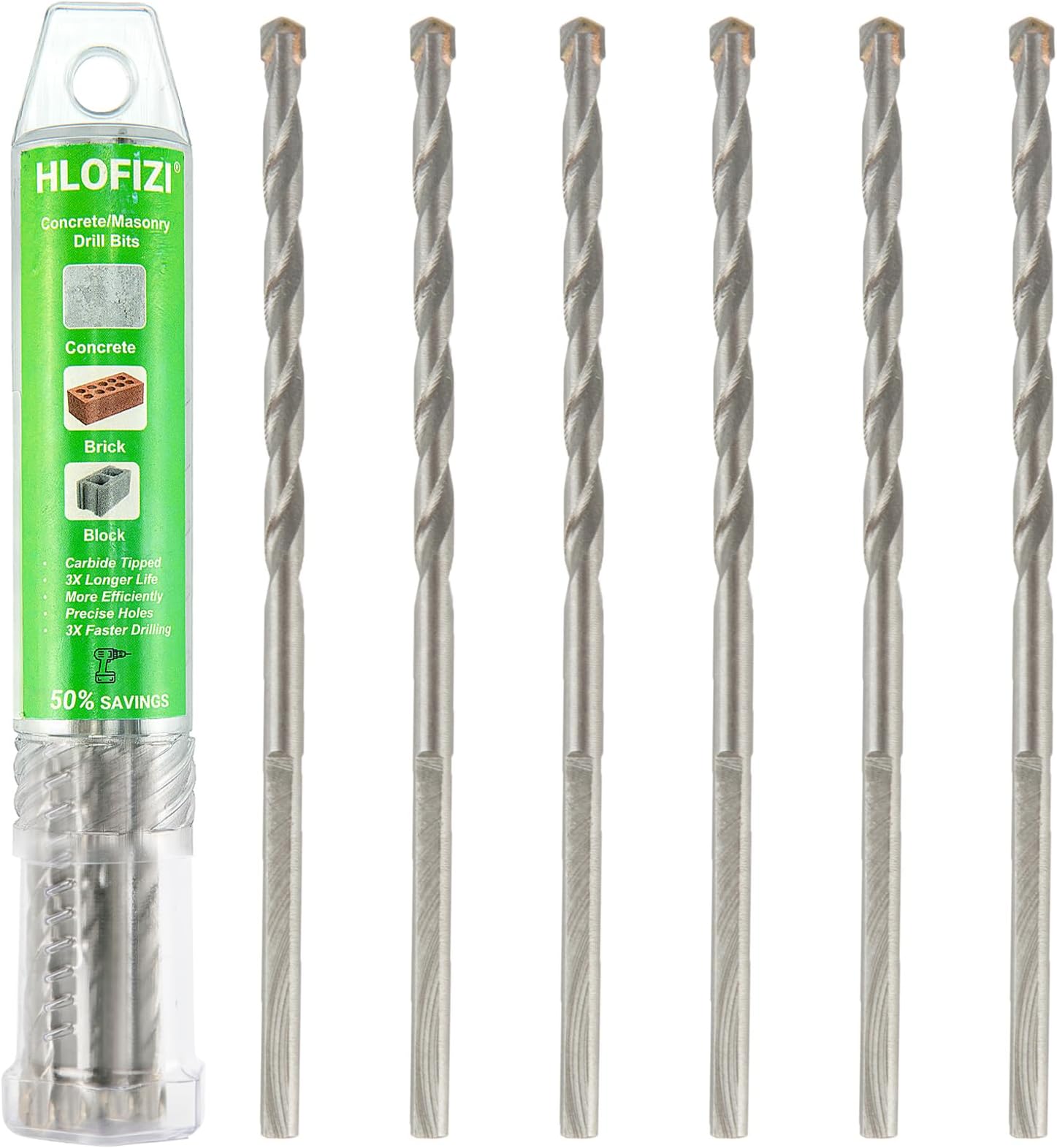 1/8" x 3" Masonry Drill Bits 1/8 inch Concrete Drill Bits Carbide Tipped, for Cement, Brick, Stone, 6 Pack
