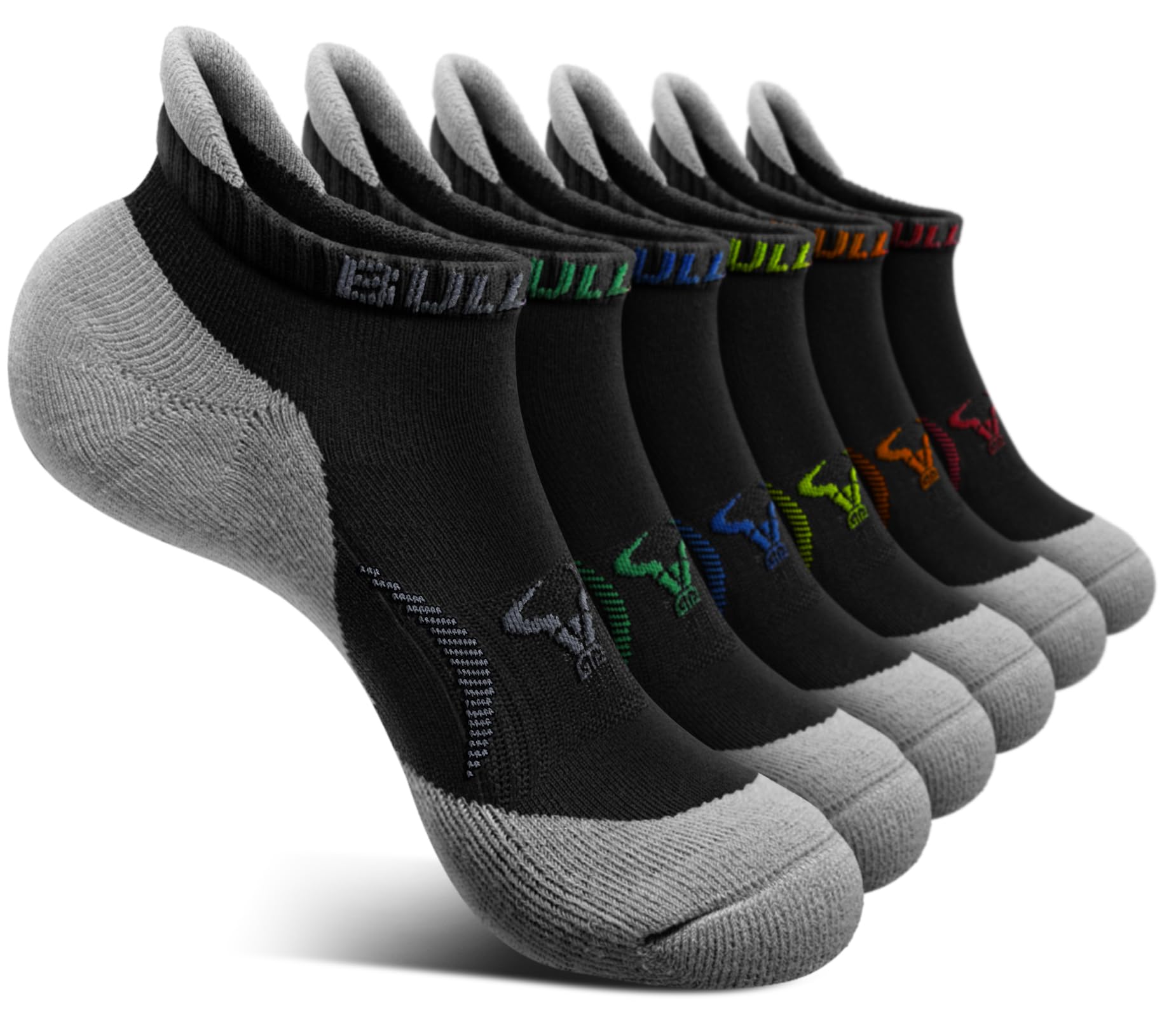 BULLIANT Men Running Ankle Socks 6Pack-Cushioned Support-Low Cut No Show