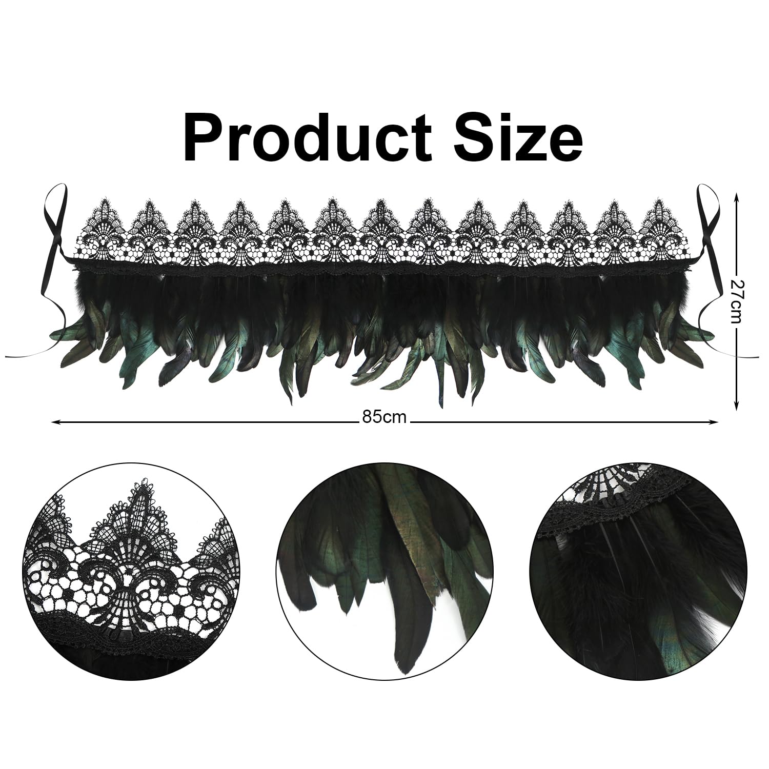 Set Scialle E Polsini In Piume Nere - Stile Gotico, Per Halloween E Cosplay, Taglia Unica, Con Maschera - Foto 9