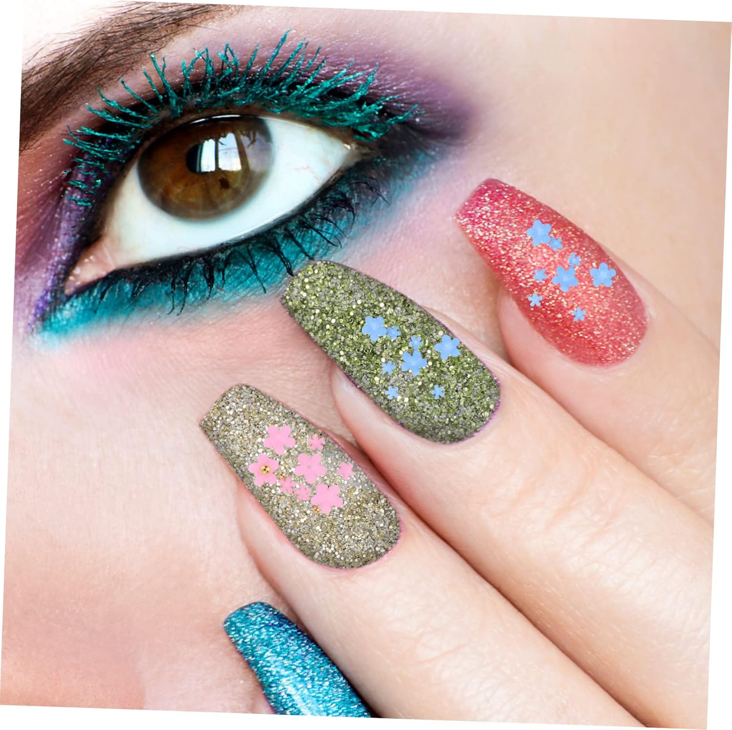 20packs Nail Pearls for Nail Art Flower Charms Studs Decor Glitter Flowers