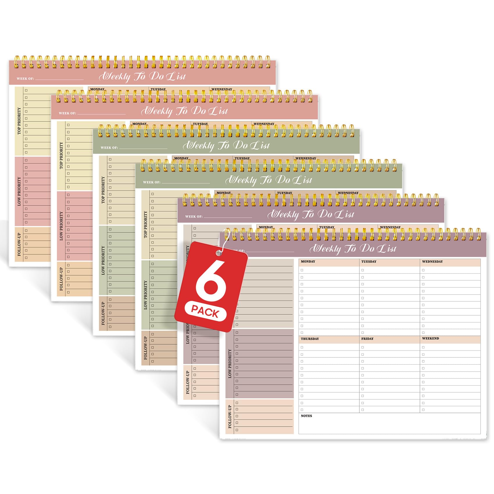 Blocco note settimanale per lista delle cose da fare, con 52 fogli non datati (21,6 x 27,9 cm), confezione da 6, agenda settimanale non datata, per accessori e forniture da scrivania da ufficio