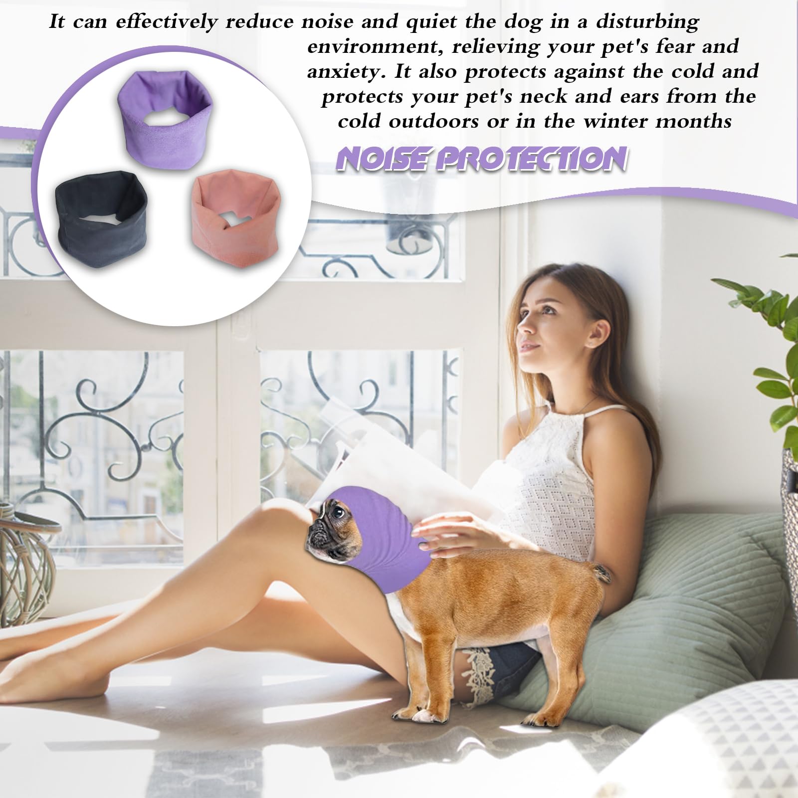 Copriorecchie per Cani - Set di 3 Cuffie Calde e Confortevoli in Nero, Viola e Rosa - Eleganti e Versatili - Protettive Antirumore per Orecchie