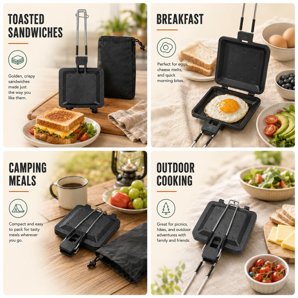 Machine à Sandwich multifonctionnelle Pliable et Portable avec revêtement antiadhésif, poêle à Pression, poêle, Grille-Pain pour la Maison, Le Camping en Plein air, la randonnée