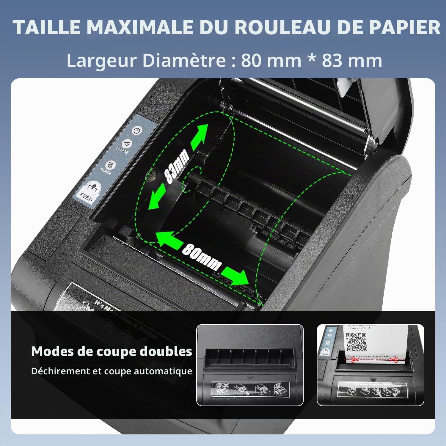 NETUM Imprimante POS WiFi avec Massicot Automatique, Imprimante Thermique 80mm, Ports USB WiFi Compatible Tiroir-Caisse, ESC/POS, Modèle NT-806