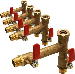 Midline valve S3565-5 Double Shutoff Expansion Tank Isolator Valve, with Drain, Heating System Shutoff, Brass, 1/2 in. MIP x FIP (5 Pack)