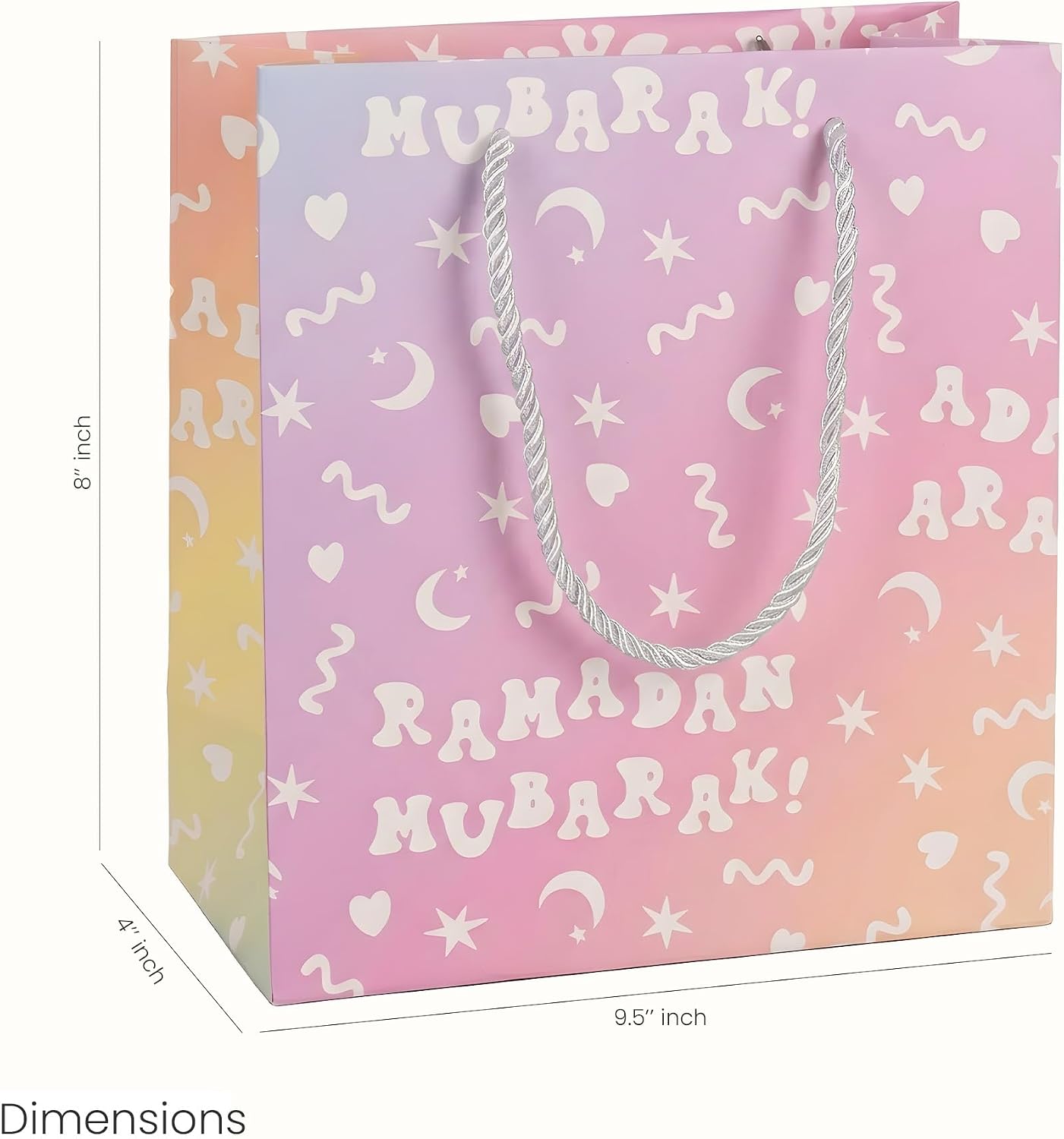 The Ramadan Edit Ramadan Mubarak Gift Bag – Eid Mubarak Gift Bag – Premium Pastel Gradient Paper Gift Bag with Rope Handles – Moon & Star Design – 9.5" x 8" x 4" (Single Bag) image 4