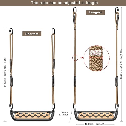Miniatura 6 de Dolibest Asiento de columpio de madera, columpios de árbol al aire libre para adultos y niños, asiento de columpio cómodo y antideslizante,