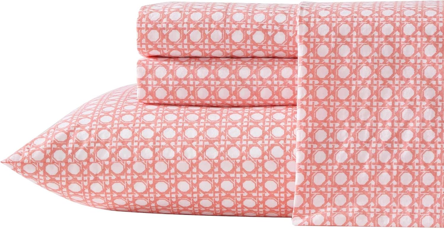 Tommy Bahama - Queen Size Sheet Set, 100% Cotton Percale Bedding with a Crisp & Cool Feel, Bed Sheets with Matching Fitted Sheet & Pillowcases (Bahama Isle Orange)